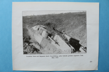 Blatt Ansicht Verschütteter englischer Tank Panzer 1914-1918 Arras Bapaume WK 1 Weltkrieg